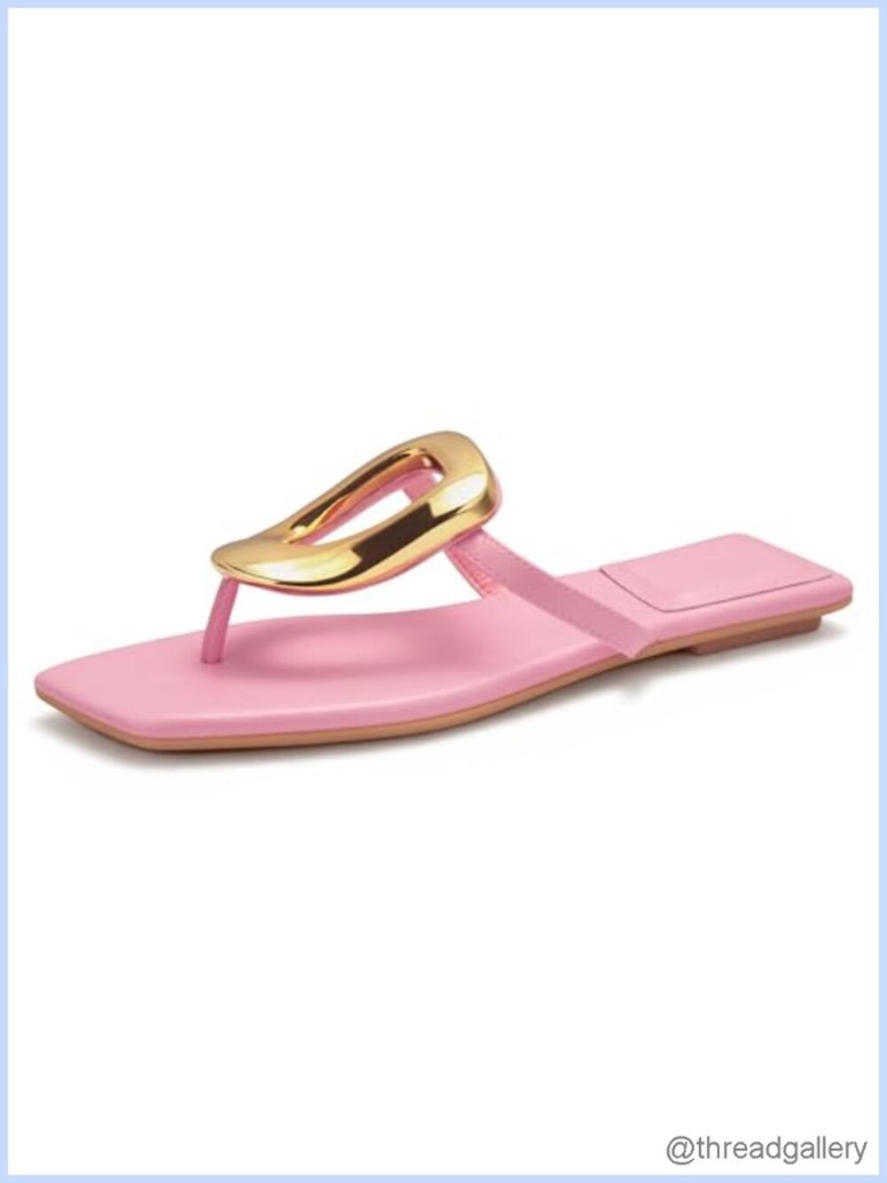 Square Toe Flip Flops Gold Buckle Thong Sandals Foam Sole Slip On